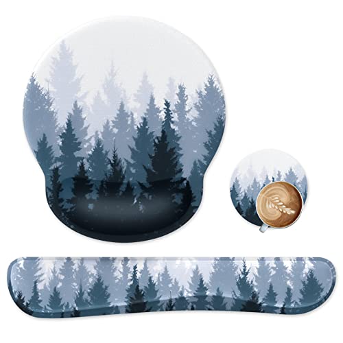 iLeadon Mouse Pad Wrist Support Keyboard Wrist Rest Set, Ergonomic Mouse Pad with Non-Slip Base for Computer Home Office + Coasters, Easy Typing & Pain Relief Mouse Mat, Forest - color: Forest