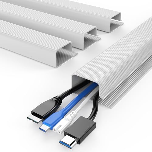 DELAMU 4 Pack Cable Management Under Desk - Office & Home Cable Organizer,J-Channel Cable Management for Clutter-Free Environment,Cable Management Kit,Cord Organizer for Desk,Cord Management,4X15.7in - color: White, size: 62.8in L*2in W*1in H