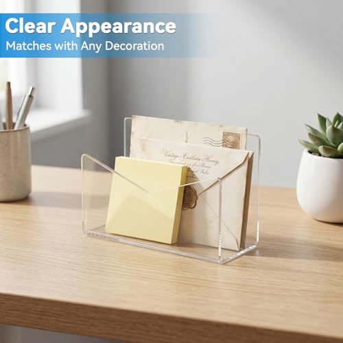 Maitys 3 Pcs Acrylic Mail Letter Organizer Countertop 6 x 2.5 x 4 Inches Clear Mail Postcard Holder Stand Greeting Card Display Rack Document Envelope Home Office School