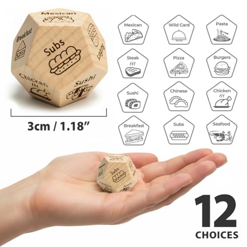 Food Dice, 12-Sided Dinner Decision Dice for Date Night Couples | Choose meals, restaurants or takeout with every roll; great gift for him, her, couples, birthdays & holidays. - style: Food Dice