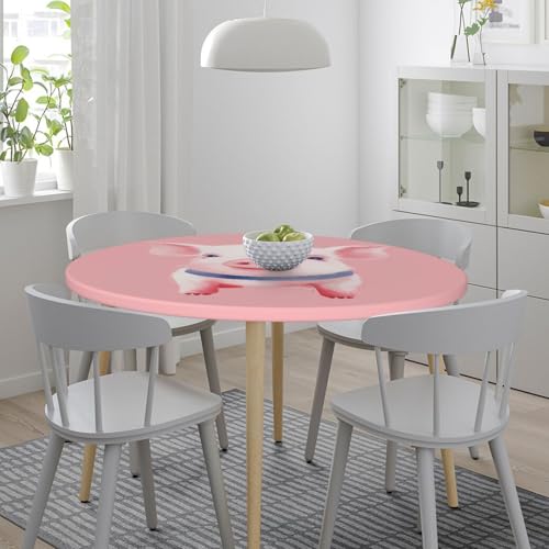 Famame Cute Pink Pig Fitted Round Tablecloth Waterproof Table Cloth with Elastic Edge Wipe Clean Table Covers for Indoor Outdoor Fits 45"-50", Medium - color: Pink Pig