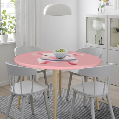 Famame Cute Pink Pig Fitted Round Tablecloth Waterproof Table Cloth with Elastic Edge Wipe Clean Table Covers for Indoor Outdoor Fits 45"-50", Medium - color: Pink Pig