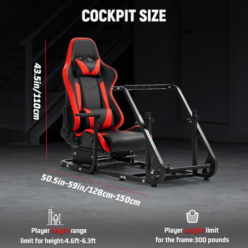 Dardoo G920 Racing Simulator Cockpit with Red Seat for Direct Drive steels | Fit for Logitech G923 G29, for Thrustmaster T150 T300 T248,Sim Racing Cockpit Not Included Wheel Pedals