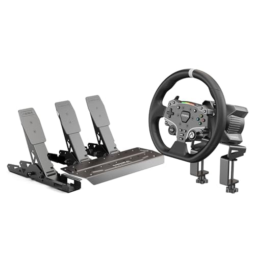 MOZA R3 Wheelbase, ES Steering Wheel for Xbox, Throttle & Brake & Clutch Pedals and Desk Clamp Bundle