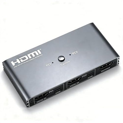 HDMI KVM Switch 4K@60Hz USB 2.0 KVM Switcher with IR Remote Control 2 HDMI Ports 4 USB 2.0 Ports 2-in-1 PC Switcher for Home Office Gaming
