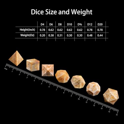 Natural Chrysanthemum Stone 7Pcs Polyhedral Dice Set, Natural Gemstone Multi-Faceted DND Dice for Dungeons and Dragons RPG Tabletop Game (Chrysanthemum Stone) - color: Chrysanthemum Stone