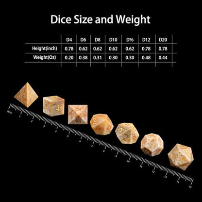 Natural Chrysanthemum Stone 7Pcs Polyhedral Dice Set, Natural Gemstone Multi-Faceted DND Dice for Dungeons and Dragons RPG Tabletop Game (Chrysanthemum Stone) - color: Chrysanthemum Stone