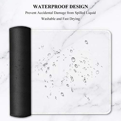 Auhoahsil Large Gaming Mouse Pad, Marble Theme XXL 35.4 x 15.7 in Desk Pad Stitched Non-Slip Rubber Long Computer Mousepad Thin Extended Full Size Desk Mat for Desktop, Laptop, Wireless Mice, White - color: 17 Modern Marble, size: 35.5L x 15.7W inches
