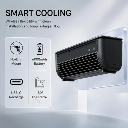Wireless Charging Air Conditioner Fan, 2026 Upgrade Portable Wall Air Conditioner Cooling Mist Fan, Easy Install & No Drilling Wall Mounted Fans,10s Instant Cooling, for Kitchen & Bedroom (Grey) - color: Gray