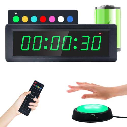 Gym Timer Clock with Remote Control & Push Button,7 RGB Color, Programmable Interval Timer, Countdown/Up Stopwatch,Wall Clock for Home Gym Garage,Portable Training Accessories(Battery) - style: battery