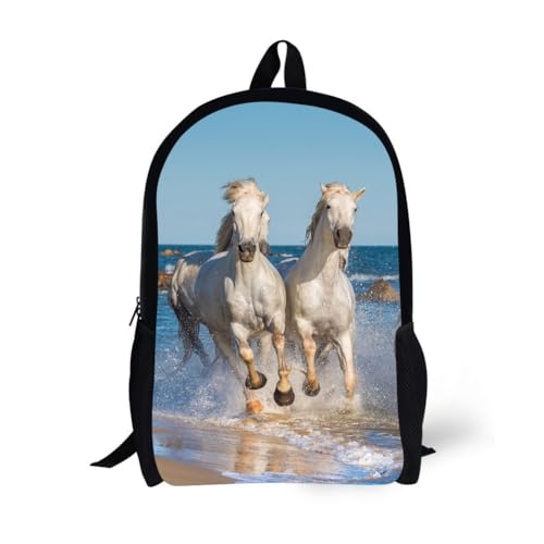 Horse Backpack 17 Inch Student Bookbag Black Bag for Kids Boys Girls Animal Pattern - color: Horse Backpack 5