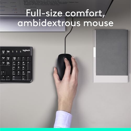 Logitech MK120 Full Size Wired Keyboard and Mouse Combo - Black | Full size wired keyboard, optical wired mouse, USB plug-and-play, Windows only, pc and laptop compatible