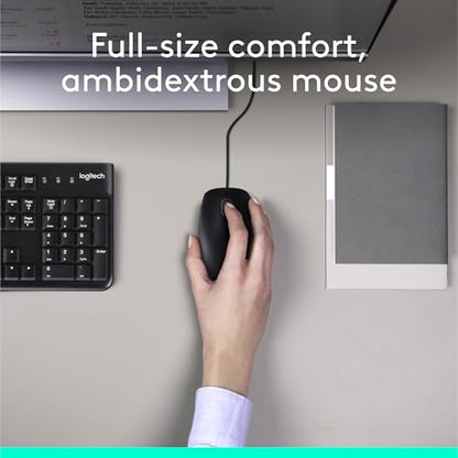 Logitech MK120 Full Size Wired Keyboard and Mouse Combo - Black | Full size wired keyboard, optical wired mouse, USB plug-and-play, Windows only, pc and laptop compatible