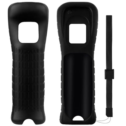 XiQiDianr 2 Packs Silicone Case Cover with Wrist Strap for Nintendo Wii Remote Controller (Black 2) - color: Black