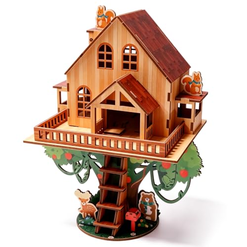 3D Wooden Puzzles for Adults Apple Treehouse Decorations Fun Miniature Kit - color: Apple Red House