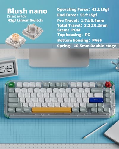 nuphy Kick75 Wireless Mechanical Keyboard with Knob,75% Layout 80 Keys RGB Backlit, Hot Swappable Low Profile Keyboard with PBT Keycaps,Gaming Keyboards, Support BT/2.4G/USB-C (Blush Nano Switch) - size: Blush nano Switch