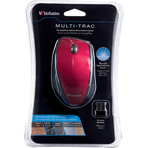 Verbatim 97995 Wireless Multi-Trac Mouse 2.4GHz with Nano Receiver - Ergonomic, Blue LED, Portable Mouse for Mac and Windows - Red - color: Red
