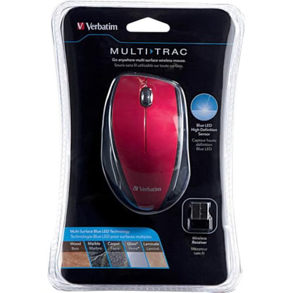 Verbatim 97995 Wireless Multi-Trac Mouse 2.4GHz with Nano Receiver - Ergonomic, Blue LED, Portable Mouse for Mac and Windows - Red - color: Red