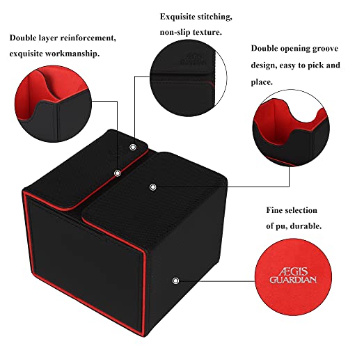 AEGIS GUARDIAN Card Deck Box with Dice Tray for MTG Cards, Commander Deck Box fit 150+ Sleeved Cards, PU Leather Card Storage Box Strong Magnet Deck Game Case for TCG CCG, Red Ineer - color: 4-2