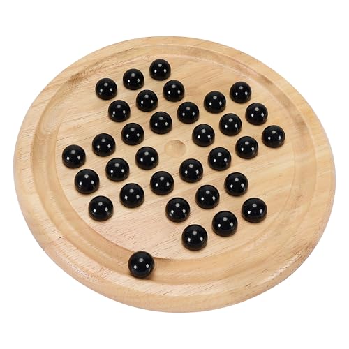 Offelec Wooden Solitaire Board Game with 33 Piece Black Glass Marbles Classic One Player Gameplay Strategy Puzzle Board Games Kids & Adults Fun Family Tabletop Toys, Birthday Gift,Table Games - color: Black Solitaire