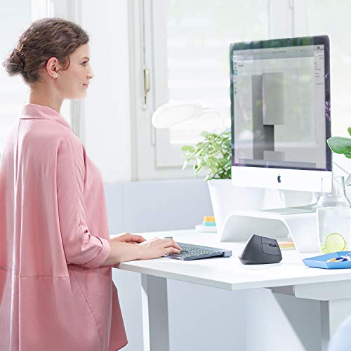 Logitech MX Vertical Wireless Mouse Ergonomic Design - Graphite | Reduces muscle strain, move content between 3 Windows and Apple computers, rechargeable