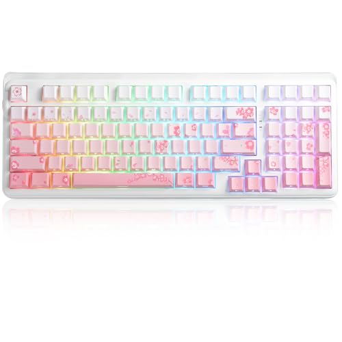 DAREU EK98pro Sakura Pink Wireless Mechanical Keyboard,Tri-Mode BT/2.4GHz/USB-C Creamy Gaming Keyboard with Number Pad,Gasket Structure,Hot Swappable Custom,RGB Backlit for Win/Mac - color: Sakura Pink-D