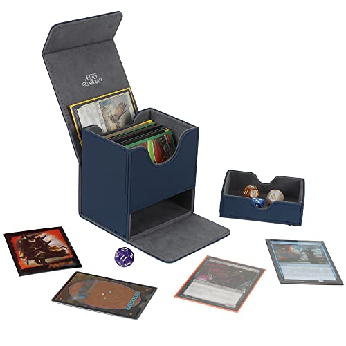 AEGIS GUARDIAN Card Deck Box with Dice Tray for MTG Cards, Commander Deck Box fit 150+ Sleeved Cards, PU Leather Card Storage Box Strong Magnet Deck Game Case for TCG CCG, Blue - color: 2-2