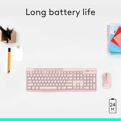Logitech K270 Full Size Wireless Keyboard for Windows - Rose | Full-size keyboard with number pad, 8 multimedia keys, includes USB-A receiver, 2-year battery, compatible with PC, laptop - color: Rose, size: 1 Pack, style: Keyboard