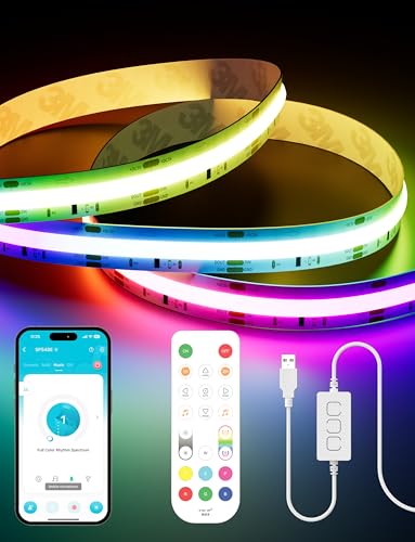 PAUTIX RGB Smart IC COB LED Strip Light 5V USB,Color Chasing UL-Listed Multicolor Flexible Tape LED Strip Light 9.84ft/3m Compatible with Alexa/Google Assistant,for TV,Desk,Monitor DIY Decoration - size: 9.84ft-USB Powered(voice activation)