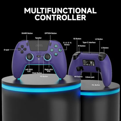 ASRVA Purple Wireless Pro Controller for PS5, Hall Effect Joystick No Drift, 2 Back Paddles, Macro, Gyro, 1000mAh, RGB, Compatible with PS5/Pro/Slim/PC/iOS/Android