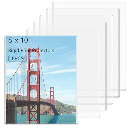 AKONEGE 6PCS 8" x 10" Rigid Print Protectors Clear Hard Plastic Page Sheet Protectors Photo Holder Poster Plastic Sleeves for Arts, Prints, Autograph Pictures, Photographs, Birth Certificate Protector - size: 8" x 10"
