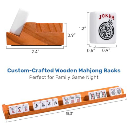 American Mahjong Tile Set, 166 White Tiles & 4 All-in-One Wooden Racks with Pushers, Mah Jongg Game Sets with Blue Mahjong-Themed Carrying Bag - color: Blue