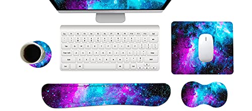 Keyboard Wrist Rest and Mouse Pad with Wrist Support Set Ergonomic Coaster, Memory Foam Mousepad 4 in 1 Non-Slip Rubber Base Durable Comfortable for Easy Typing Pain Relief, Starry Sky Galaxy - color: Starry Sky Galaxy
