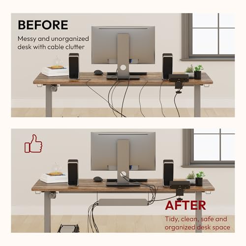 SANODESK Electric Standing Desk with Desk Clamp Power Strip 48"x 24" Whole-Piece Desktop Height Adjustable Stand Up Desk with Cable Management Sit Stand Home Office Desk Silver Frame/Rustic Brown Top - color: Silver Frame+rustic Brown Top, size: 48"x24"