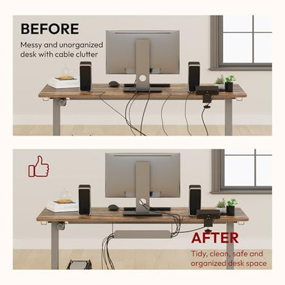 SANODESK Electric Standing Desk with Desk Clamp Power Strip 48"x 24" Whole-Piece Desktop Height Adjustable Stand Up Desk with Cable Management Sit Stand Home Office Desk Silver Frame/Rustic Brown Top - color: Silver Frame+rustic Brown Top, size: 48"x24"