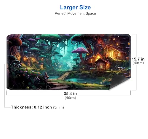 IMAYONDIA Mushroom Anime Desk Mat (35.4x15.7 in), Fairy Forest Large Gaming Mouse Pad for Laptop Computer, Tabletop Magic Desktop Mat, Fantasy Art Play Mats, Mousepad Extra Large - color: Mushroom Forest