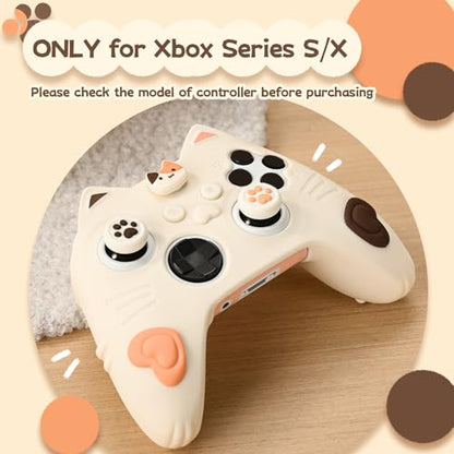 GeekShare Cat Paw Controller Skin Grips Set Anti-Slip Silicone Protective Cover Skin Case Compatible with Xbox Series X Controller with 2 Thumb Caps & 2 Button Caps & 1 Fluffy Ball & 2 Sticker-Calico - color: Calico