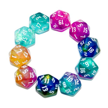 SmartDealsPro 10-Pack 20 Sided Dice D20 Polyhedral Dice for DND RPG MTG Table Game (Sparkly Glitter) - color: Sparkly Glitter