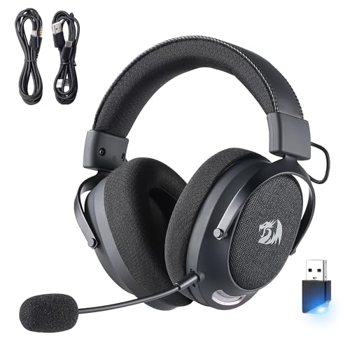 Redragon H858 3-Mode Wireless Gaming Headset, 7.1 Surround Sound, 53 mm Drivers, Memory Foam Ear Pads, Detachable Noise-canceling Microphone, Over-Ear Headphones Works for Mobile, PC/PS5/NS - color: Gray