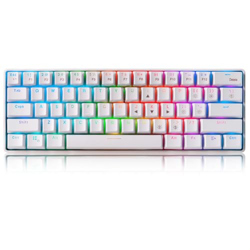 abucow 60% Wireless Mechanical Gaming Keyboard Bluetooth 2.4G RGB Backlit Anti-Ghosting Compact 61-Keys Mini White Keyboard with Blue Switch for Windows Laptop PC Gamer Typist