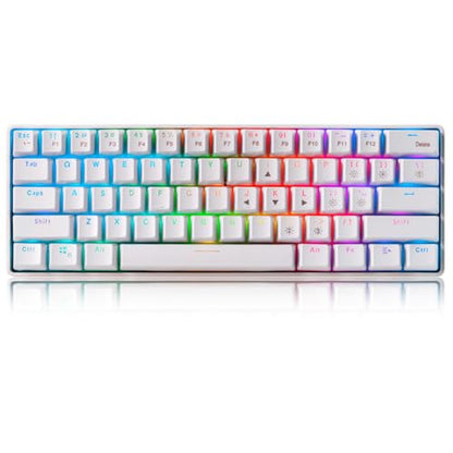 abucow 60% Wireless Mechanical Gaming Keyboard Bluetooth 2.4G RGB Backlit Anti-Ghosting Compact 61-Keys Mini White Keyboard with Blue Switch for Windows Laptop PC Gamer Typist