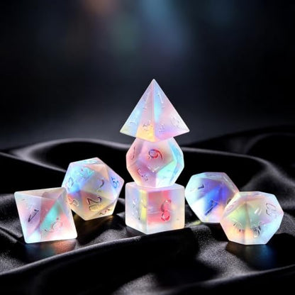 LUCKY-M Gemstone Dice DND Dice Dungeons and Dragons Dice Set RPG Dice Sets D&D Accessories Gift (Frosted Rainbow Solid Word - Ankh) - color: Frosted Rainbow Solid Word - Ankh