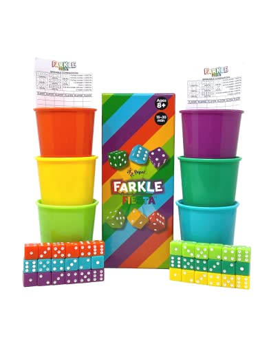 Regal Games - Farkle Fiesta Classic Dice Game w/ 6 Colored Dice Sets, 6 Convenient Dice Cups for Easy Shaking, & 20 Score Sheets - Fun Family Game for Travel, Camp - Ideal for 2-4 Players (Ages 8+) - style: Farkle Fiesta