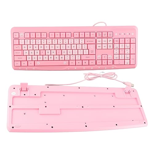 Silent Keyboard Mechanical Membrane USB Wired 104 Keys Adjustable Bracket Ergonomic Design for Laptop Home Office Gaming 45.5x14.7cm (Pink) - color: Pink