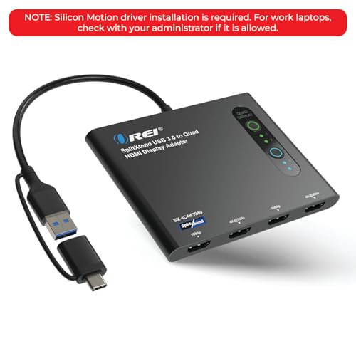 OREI SplitExtend HDMI Splitter Extended Display for Quad Monitor - Laptop Multiple Monitor Adapter with 4 Displays - USB-C to HDMI Adapter, 2X 4K@30Hz & 2X 1080p - Drivers Required - Windows/Mac | OREI SplitExtend HDMI Splitter Extended Display for Quad M
