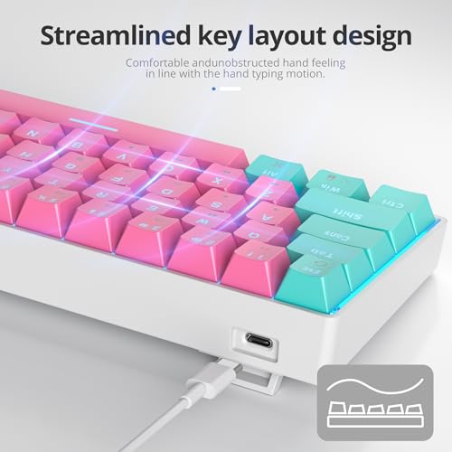 surmen 65% Percent Gaming Keyboard Mechanical with Linear Red Switch, 68-Keys Pink Mini Gaming Keyboard 60 Percent LED Light Backlit PBT Keycaps for Laptop Desktop PC Gamers (68 Miami) - color: 68 Miami