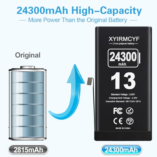 XYIRMCYF 24300mAh Super Capacity Battery Compatible with iPhone 13, 0 Cycle Li-Polymer Replacement Battery for iPhone 13, with Professional Repair Tool Kit - color: 13-24300