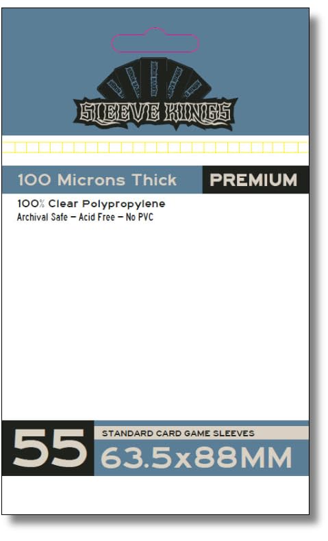 Sleeve Kings Standard Card Game Sleeves (63.5x88mm) 100 Microns, Pack of 55 - size: 63.5x88mm