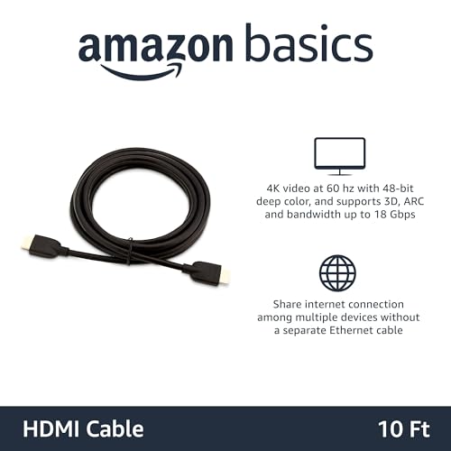 Amazon Basics High-Speed HDMI 2.0 Cable for TV/PS5/Xbox/Roku/Blu-ray, 4K@60Hz, 18Gbps, 2160p, 48 bit, 10 ft, Black - size: 10 Feet, style: 1-Pack