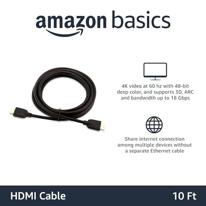 Amazon Basics High-Speed HDMI 2.0 Cable for TV/PS5/Xbox/Roku/Blu-ray, 4K@60Hz, 18Gbps, 2160p, 48 bit, 10 ft, Black - size: 10 Feet, style: 1-Pack
